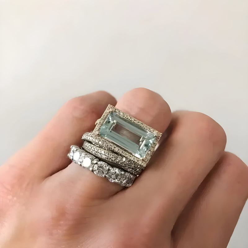 Vintage silver turquoise glass ring set
